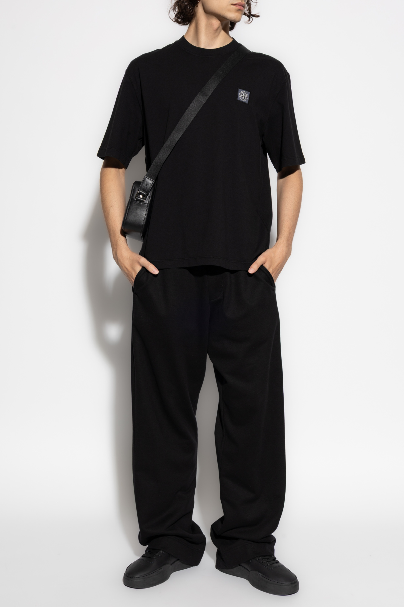 Czarny T-shirt z logo Stone Island - Vitkac Polska